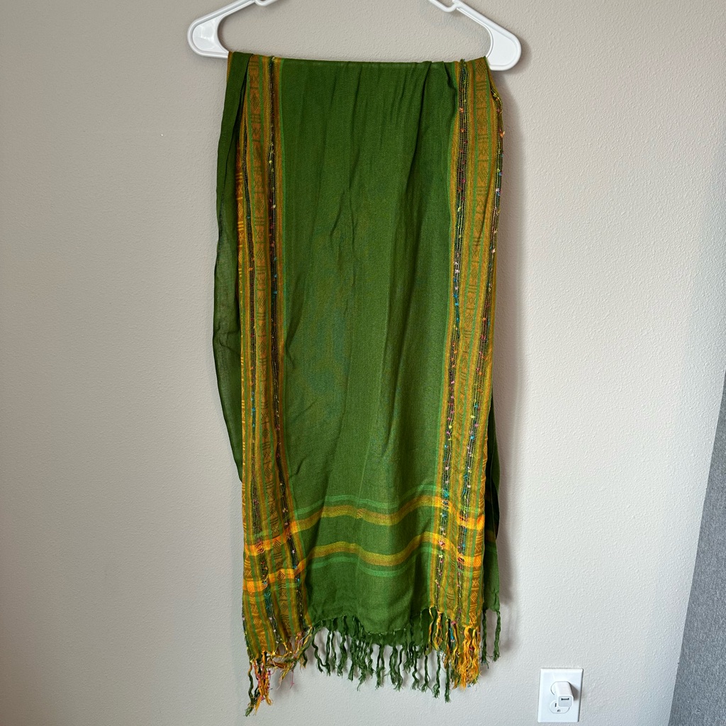 Green And Yellow Scarf With Colorful Threading Green And Yellow Scarf With Colorful Threading